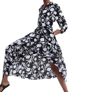 ZARA Black & White Floral Maxi Shirt Dress – Size S